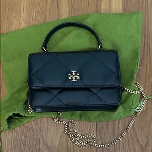 Tory Burch Black Quilted Leather Crossbody Bag Mini Kira